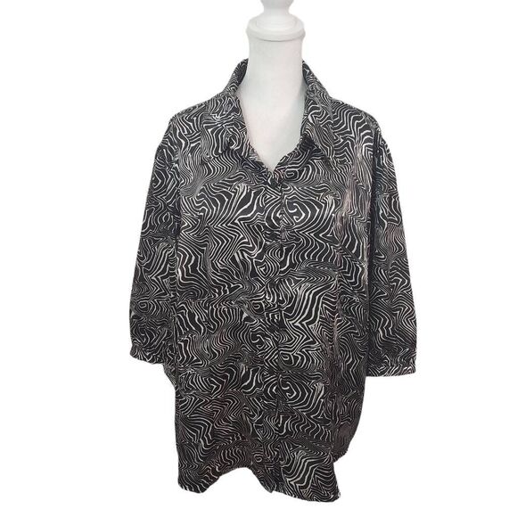 Ninety Black and White Full Sleeve Blouse Size 2X Plus Size Statement Sleeve Top - Picture 1 of 6